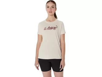 DAME ASICS BLOMSTER-SLOGAN KORTÆRMET T-SHIRT