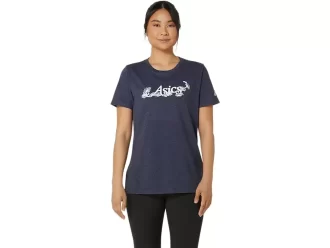 DAME ASICS BLOMSTER-SLOGAN KORTÆRMET T-SHIRT