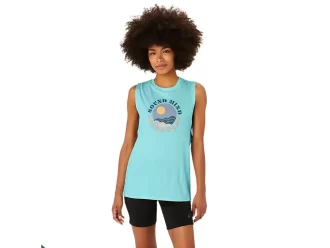 DAME ASICS SUN IN THE SKY SLOGAN MUSCLE T-SHIRT