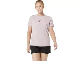 DAME-T-SHIRT MED GRAFISK BANETENNIS