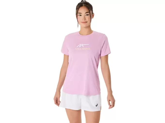 DAME-T-SHIRT MED GRAFISK BANETENNIS DAME-T-SHIRT MED GRAFISK BANETENNIS