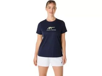 DAME-T-SHIRT MED GRAFISK BANETENNIS