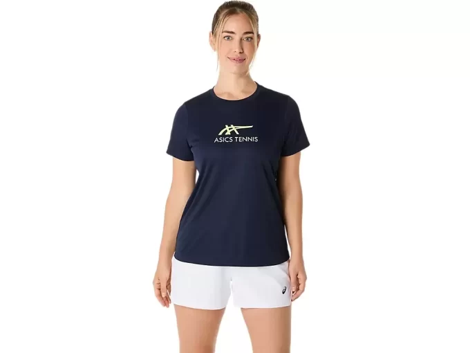 DAME-T-SHIRT MED GRAFISK BANETENNIS