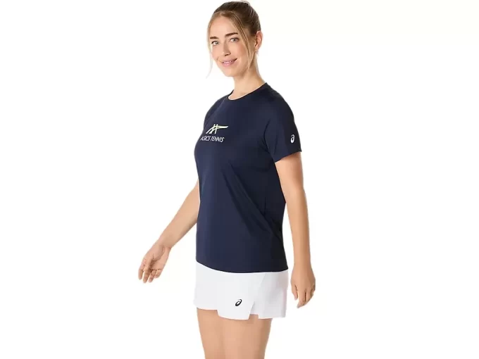 DAME-T-SHIRT MED GRAFISK BANETENNIS