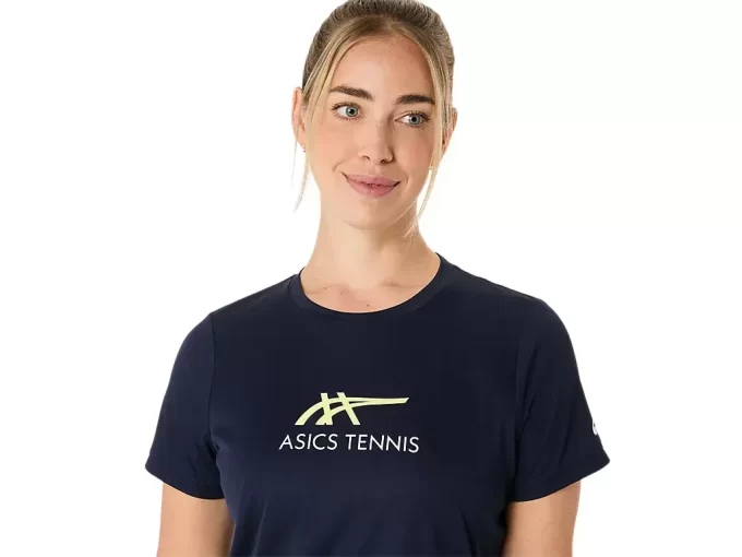 DAME-T-SHIRT MED GRAFISK BANETENNIS