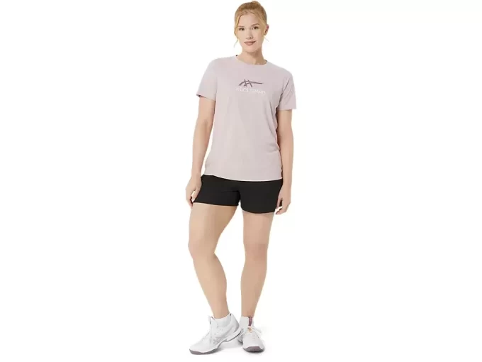 DAME-T-SHIRT MED GRAFISK BANETENNIS