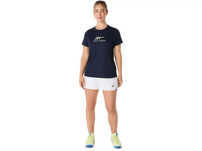 DAME-T-SHIRT MED GRAFISK BANETENNIS