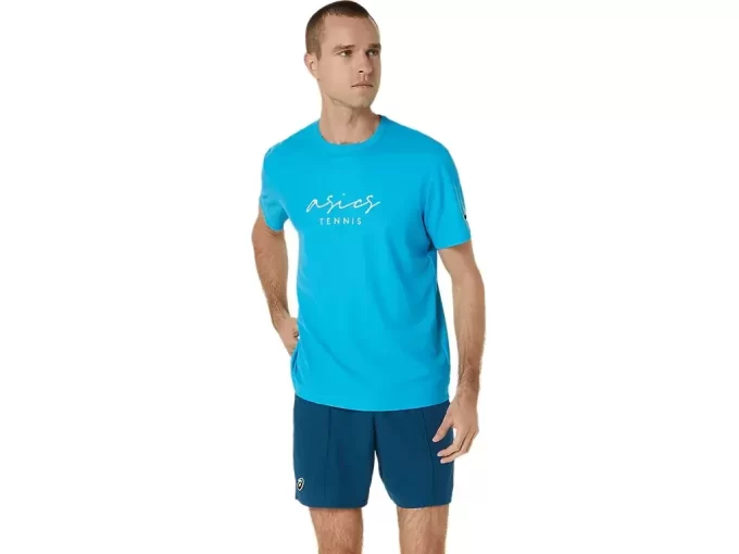 KLASSISK HERRE-T-SHIRT MED GRAFISK BLÅ KLASSISK HERRE-T-SHIRT MED GRAFISK BLÅ